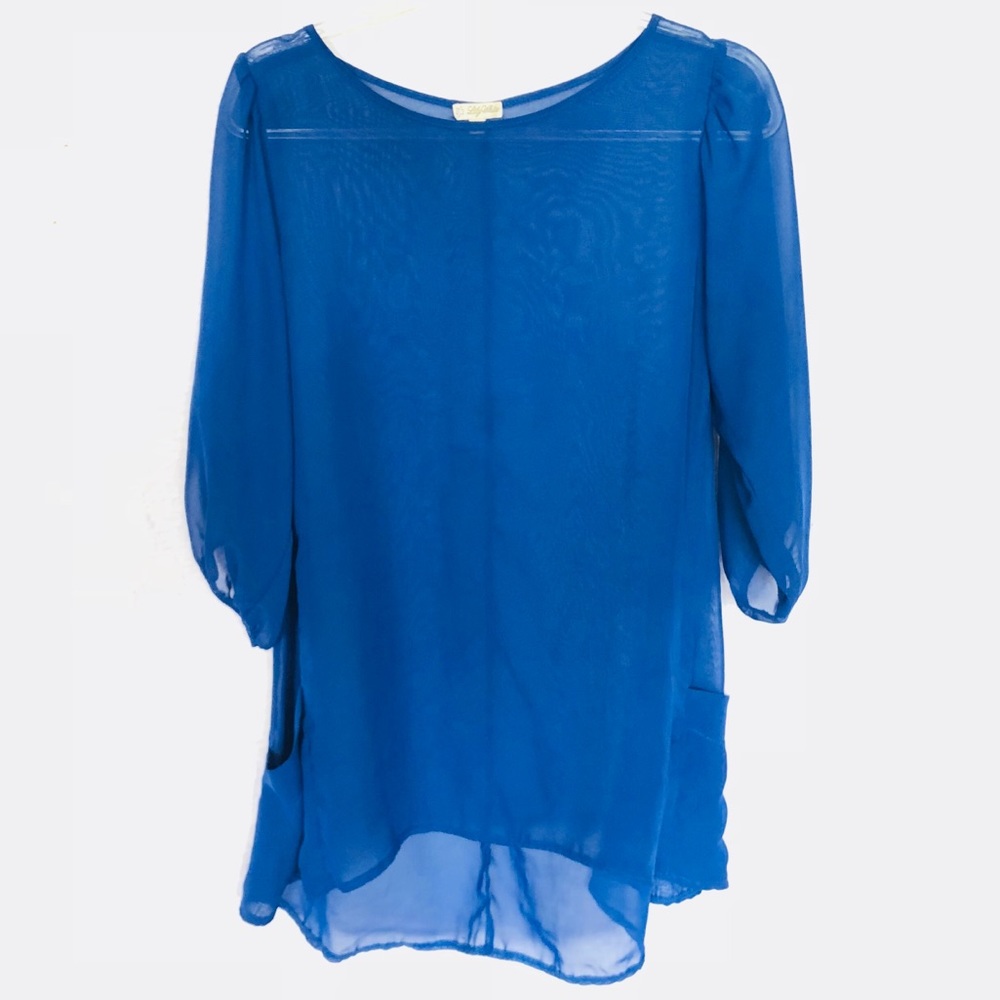 Beautiful Electric blue sheer top With pockets